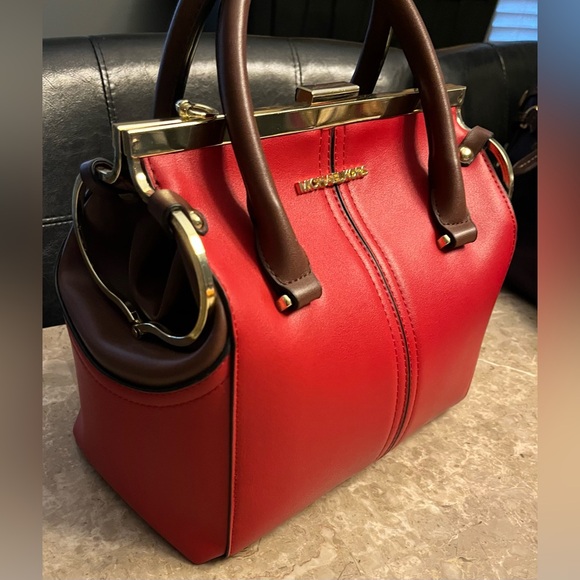 Michael Kors Red With Brown Trim Crossbody/Shoulder Satchel - Picture 4 of 14